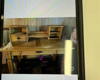 This solid wood desk will be for sale, but it’s not on site. If you are interested, please give me a call and I will give you all the information on it. It’s phenomenal two pieces.