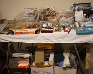 leaded glass windows, vintage hardware, bags of crystal prism