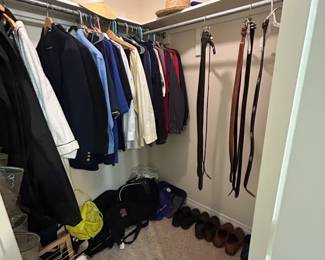 men's clothes, belts, shoe racks