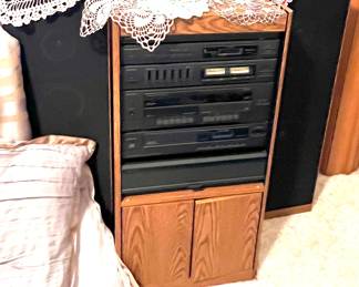 Stereo with Speakers & Crochet Items