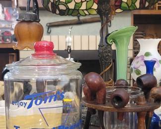 Time Roasted Peanuts Jar with lid,  asst. Pipes, Tiffany style lamps..