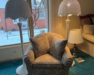 chair Monday price $10
Vintage pair of white wicker standing lamps Monday Price $100 for the pair.