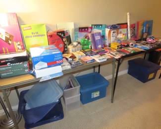 Tables of office supplies.
