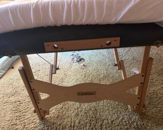 Portable Eartlite massage table with carry bag, head rests and other attachments.