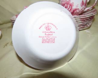 English Chippendale. Johnson Bros. Tea cups/saucers and dessert dishes.