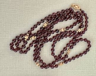 Garnet/14k long stone necklace