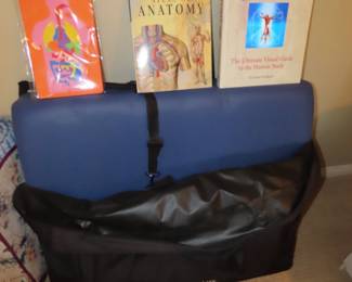 Portable Eartlite massage table with carry bag, head rests and other attachments.