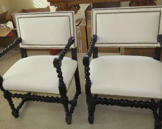 Two matching side chairs with barley twist arms and legs.