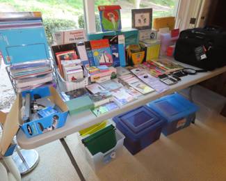 Tables of office supplies.