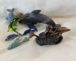Marble, stone, glass dolphin figurines