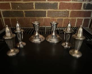 Collection of Weighted Sterling Silver Salt & Pepper Shakers and Candle Holders (6 Total)