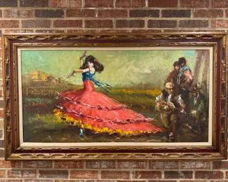 Framed Original Oil on Canvas Reproduction of Joan (Juan) Geralt Lerin's Flamenco Dancer Signed F. Dressen