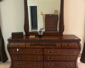 Ashley Millennium Collection Chateau Frontenac Curved Front 9 Drawer Dresser w/ Mirror (68"W x 20"D x 34-1/2"H / 82"H w Mirror)