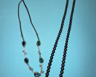 Black Pearls & SS Necklace