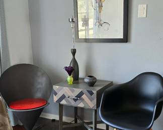 2 Modern Chairs - One Drawer Side Table 