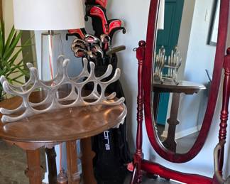 Antique Table - Cheval Mirror - Wine Rack - Golf Clubs 