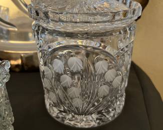 Crystal etched biscuit barrel