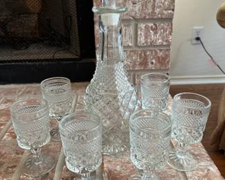 Anchor Hocking decanter and glasses