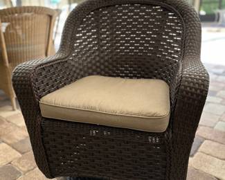 Outdoor Cast Aluminum Dining Set with 6 Wicker Rocking Swivel Chairs, Table: 41 1/2" w x 29 1/2" h x 83" d Chair: 29" w x 34 1/2" h x 25" d, $895