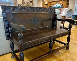 Antique Solid Wood Monk’s Bench, 52 1/2" w x 38 3/4" h x 26 1/2" d, $495