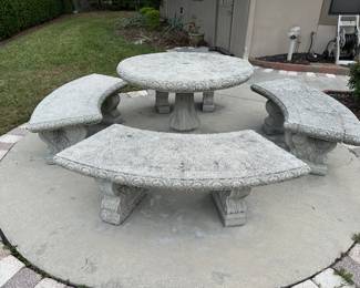 Cement Round Table and Benches