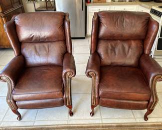 ONLY ONE CHAIR LEFT Lane Furniture Leather Wingback Recliner Lounge Chair, 32 1/2" w x 42" h x 32" d Reclines to 58" d, $295/Each
