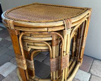 Vintage Nesting Rattan Tables, 22" w x 22" h x 20" d, $150