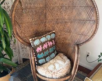 Peacock chair and lanterns 