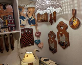 Painted wood, Vintage swag lamp