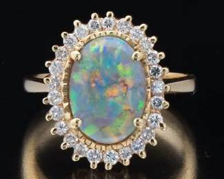 Ladies Gold, Opala nd Diamond Ring 