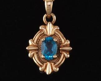 Vintage Gold and Topaz Pendant on Chain 