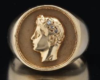 Gentlemens Gold and Diamond Caesar Ring 