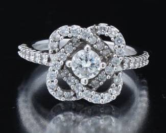 Ladies Gold and Diamond Floral Design Ring 