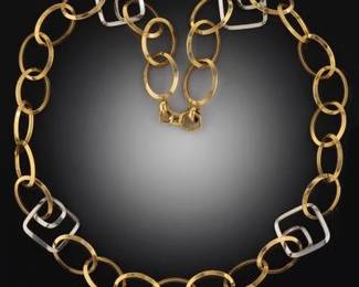 Ladies Italian TwoTone Gold Fancy Links Necklace 