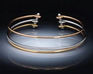 Simon G. TriColor Gold and Diamond Wire Flex Bangle 