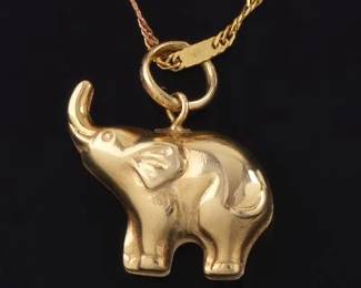 Ladies Tri Color Gold and Elephant Pendant Necklace 