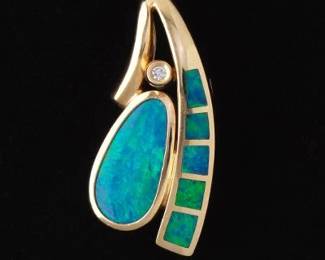 Ladies Gold, Black Opal and Diamond Slider 