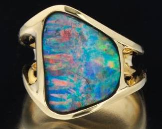 HALLETT 18K Gold and Black Boulder Opal Ring 