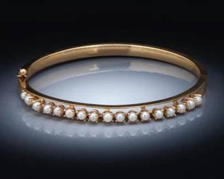 Ladies Vintage Gold and Seed Pearl Bangle 