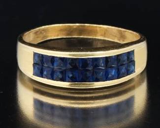 Ladies Gold and Blue Sapphire Band 