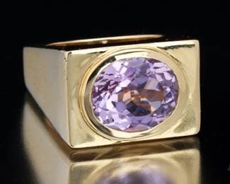 Ladies Gold and Kunzite Modern Design Ring 
