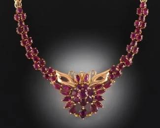 Ladies Gold and Ruby Butterfly Necklace 