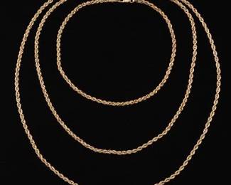 Ladies Gold Twist Rope Necklace and Bracelet 