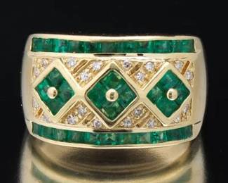 Ladies Gold, Emerald and Diamond Dome Ring 