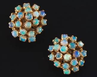 Ladies Antique Pair of Gold and Opal Princess Earrings 