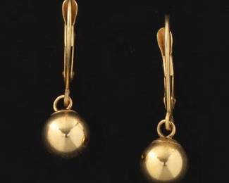 Ladies Pair of Gold Bead Dangle Earrings 