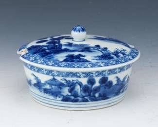 Chinese Blue and White Porcelain Butter Dish with Lid 