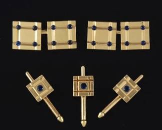 Cartier Retro Gold and Blue Sapphire FivePiece Tuxedo Set 