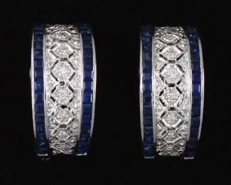 A Pair of Sapphire and Diamond Earrings 