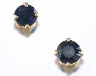 Ladies Pair of Gold and Blue Sapphire Ear Studs 